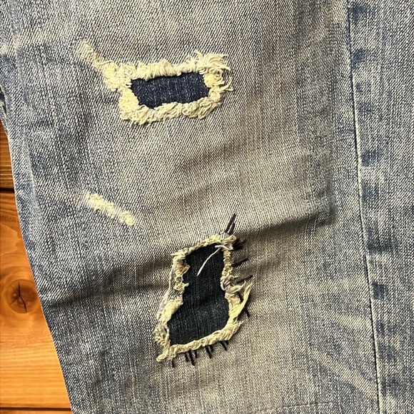 American Eagle Jeans Mens 29/30 Bootcut Blue Distressed Medium Wash Logo Patch - Picture 4 of 12